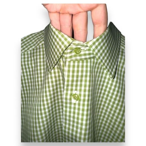 David Donahue Green Check Trim Fit Dress Shirt Size L 16.5 36 - Picture 4 of 12